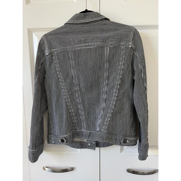 Chico's Womens Cotton Stretch Denim Stripe Jacket Sz 1P 8/10 Petite - Picture 2 of 6